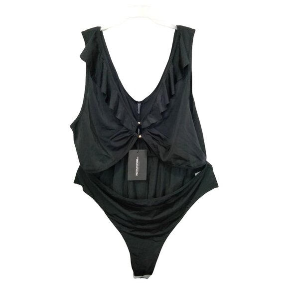 Pretty Little Thing Womens Black Frill Edge Ring Detail Cutout Swimsuit Size 22 - Picture 3 of 12
